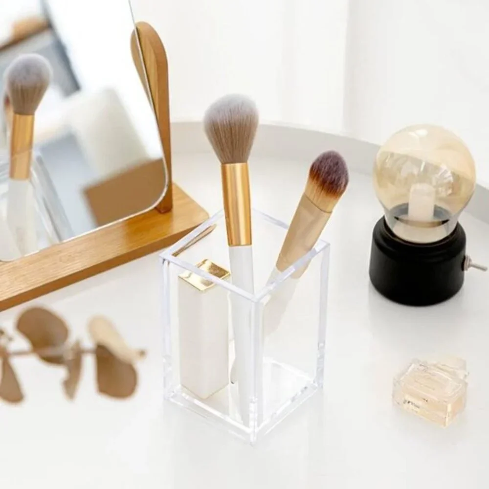 3-Pack Clear Acrylic Makeup Brush & Pencil Holders for Desk or Vanity Storage